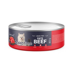 کنسرو گربه هپی تایم پته Beef وزن 80 گرم