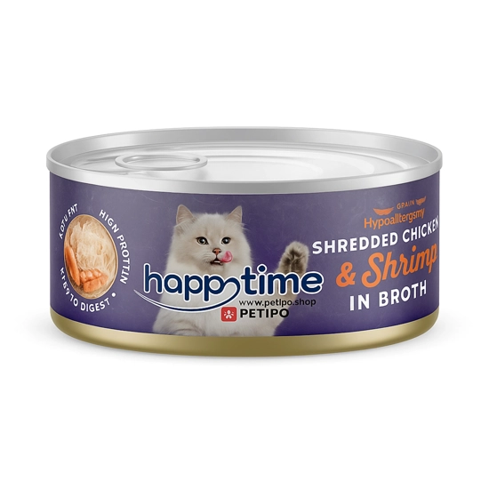 کنسرو گربه هپی تایم نچرال chicken and shrimp وزن 70 گرم